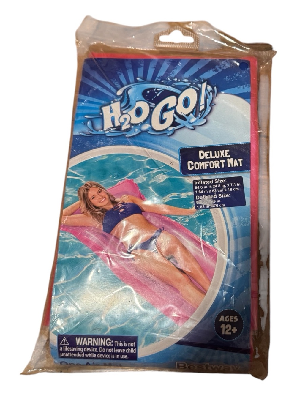 H2OGO! Deluxe Comfort Mat Inflatable Pool Float | Built-In Pillow | NIP